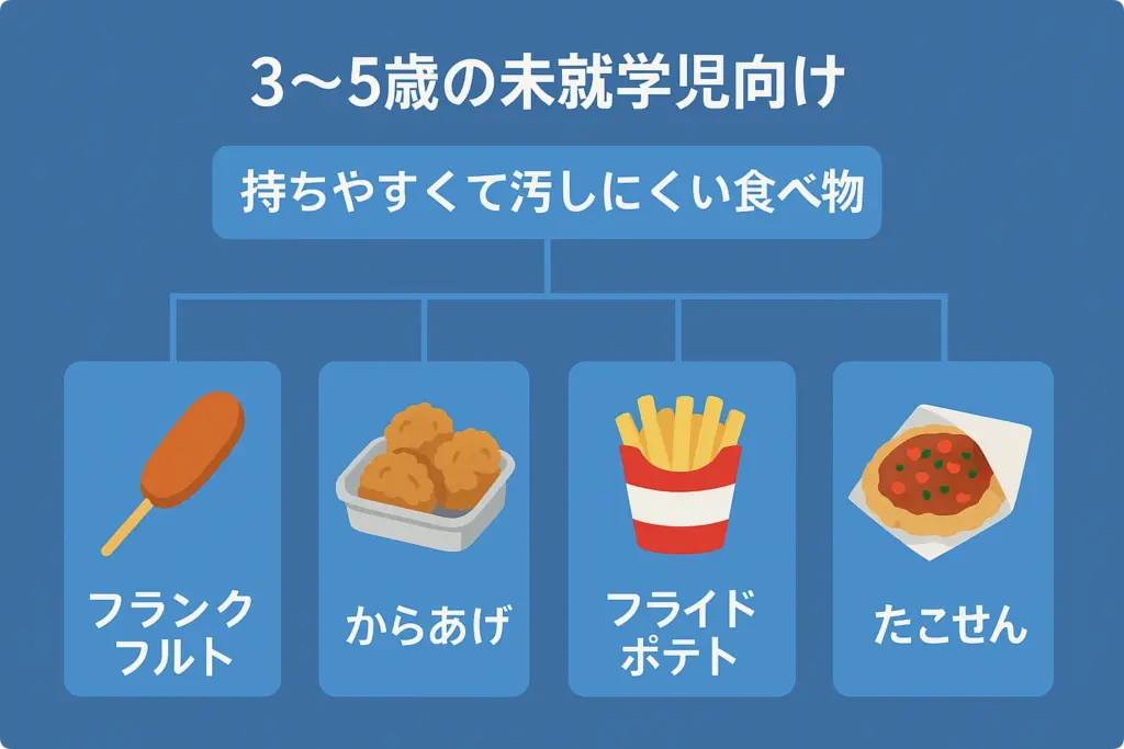 持ちやすくて汚しにくい食べ物の図解