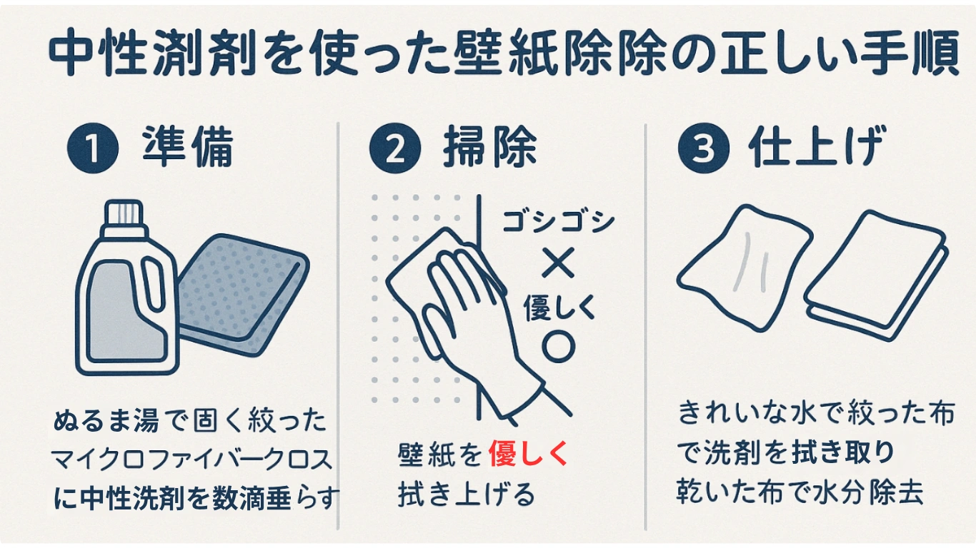 中性洗剤を使った正しい掃除手順の図解