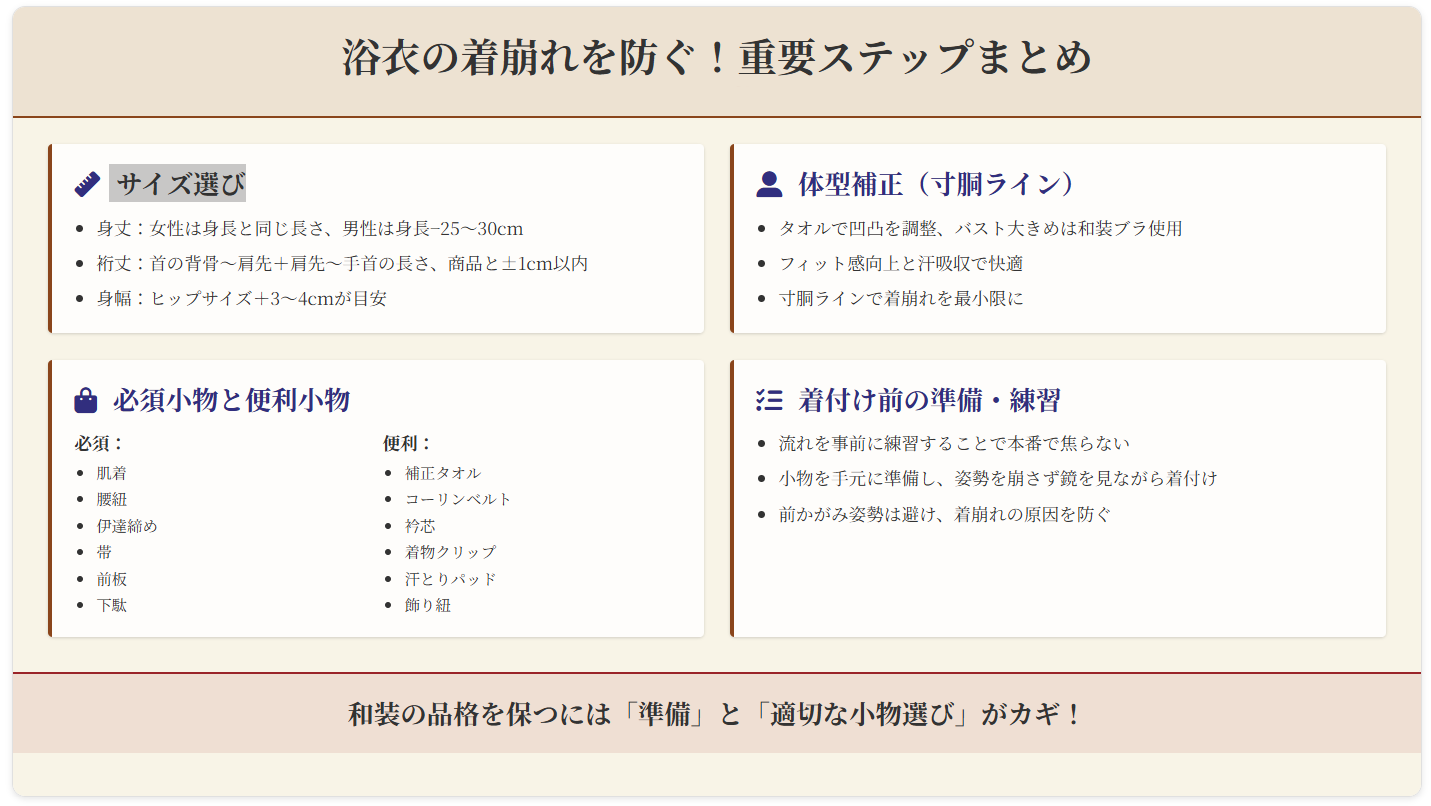 浴衣の着崩れの防止ステップ