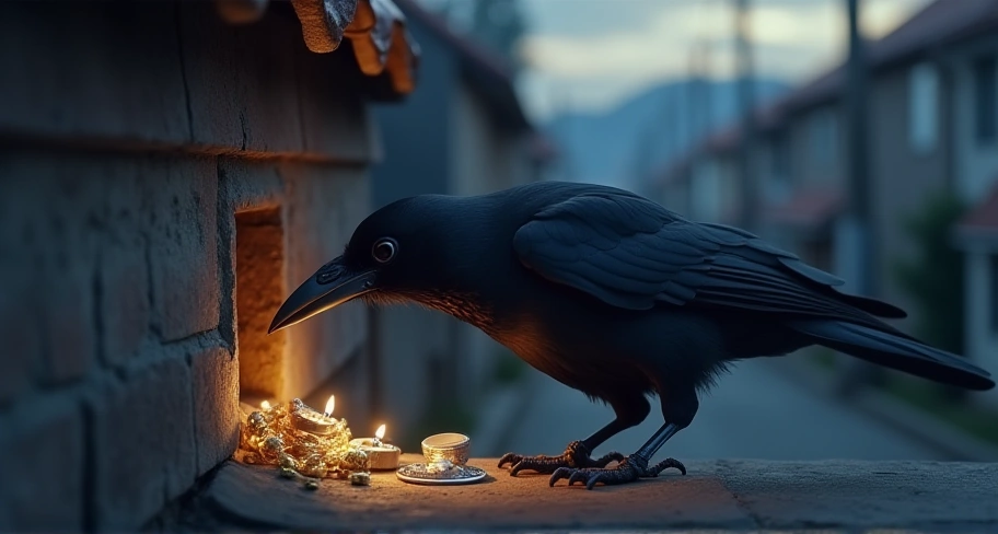 カラスが集めた物、その後の行動のイメージ