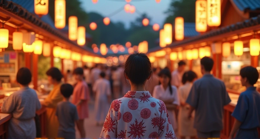 夏祭りの通りの風景
