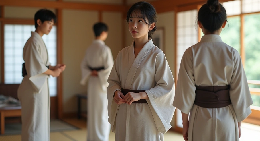 着付けのコツを学んでるイメージ