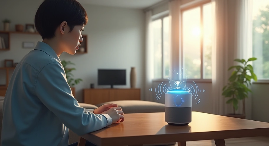 スマートスピーカーと会話している様子