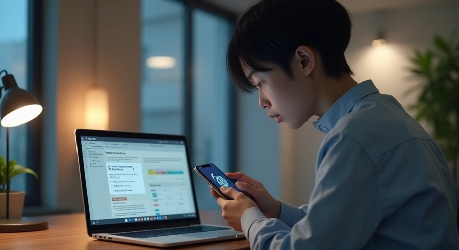 スマホのセキュリティを確認している
