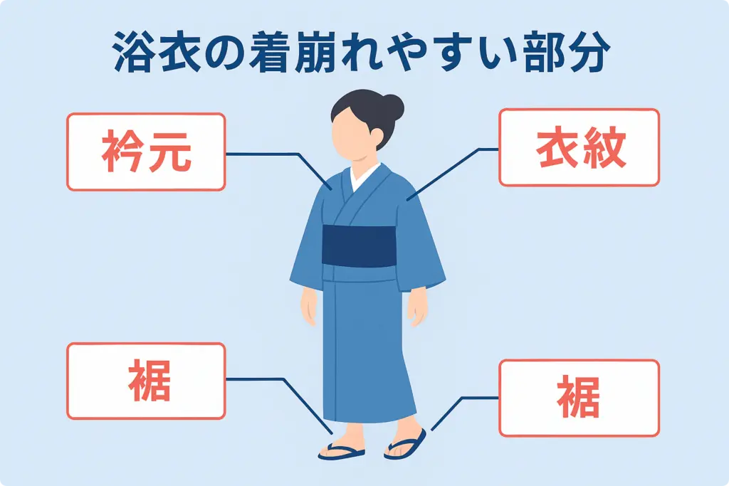 浴衣の着崩れしやすい部分の画像