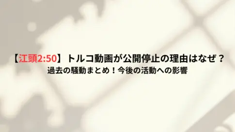 【江頭250】トルコ動画が公開停止の理由はなぜ？過去の騒動まとめ！今後の活動への影響