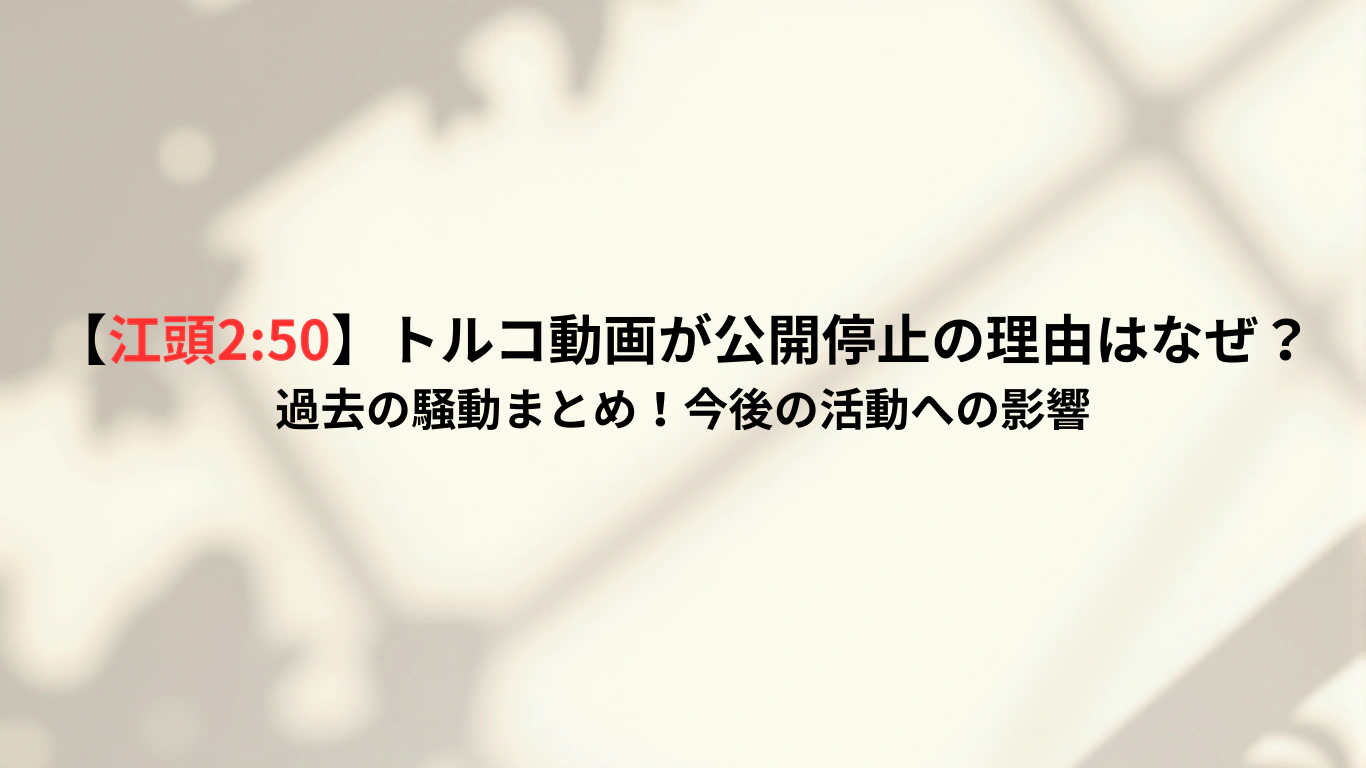 【江頭250】トルコ動画が公開停止の理由はなぜ？過去の騒動まとめ！今後の活動への影響