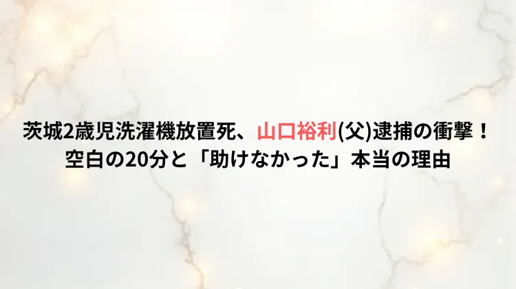 茨城2歳児洗濯機放置死、山口裕利(父)逮捕の衝撃。空白の20分と「助けなかった」本当の理由