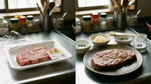 スーパーの特売ステーキ肉を重曹や料理酒などの裏ワザで柔らかくする下ごしらえの比較