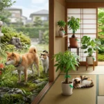 「庭のヒガンバナに近づく柴犬と、室内の観葉植物のそばで過ごす猫。ペットの身近に潜む危険な有毒植物」
