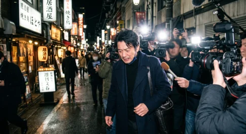 記者陣の囲み取材を受けるイメージ画像