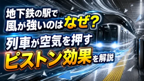 地下鉄の駅で風が強い理由と列車が空気を押すピストン効果を解説するアイキャッチ画像