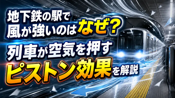 地下鉄の駅で風が強い理由と列車が空気を押すピストン効果を解説するアイキャッチ画像